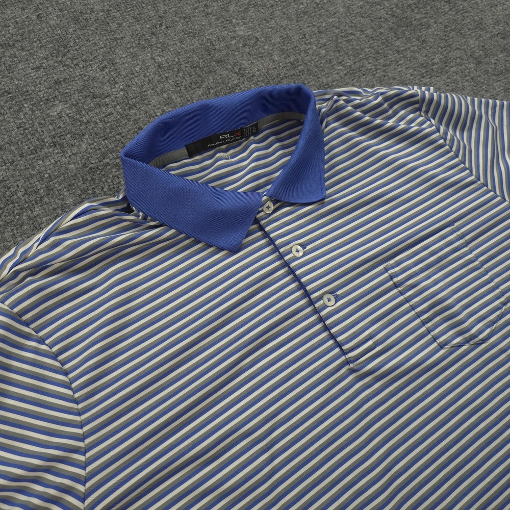 RLX Ralph Lauren Polo Shirt Mens XL Blue Stripe Wicking Performance Golf Stretch